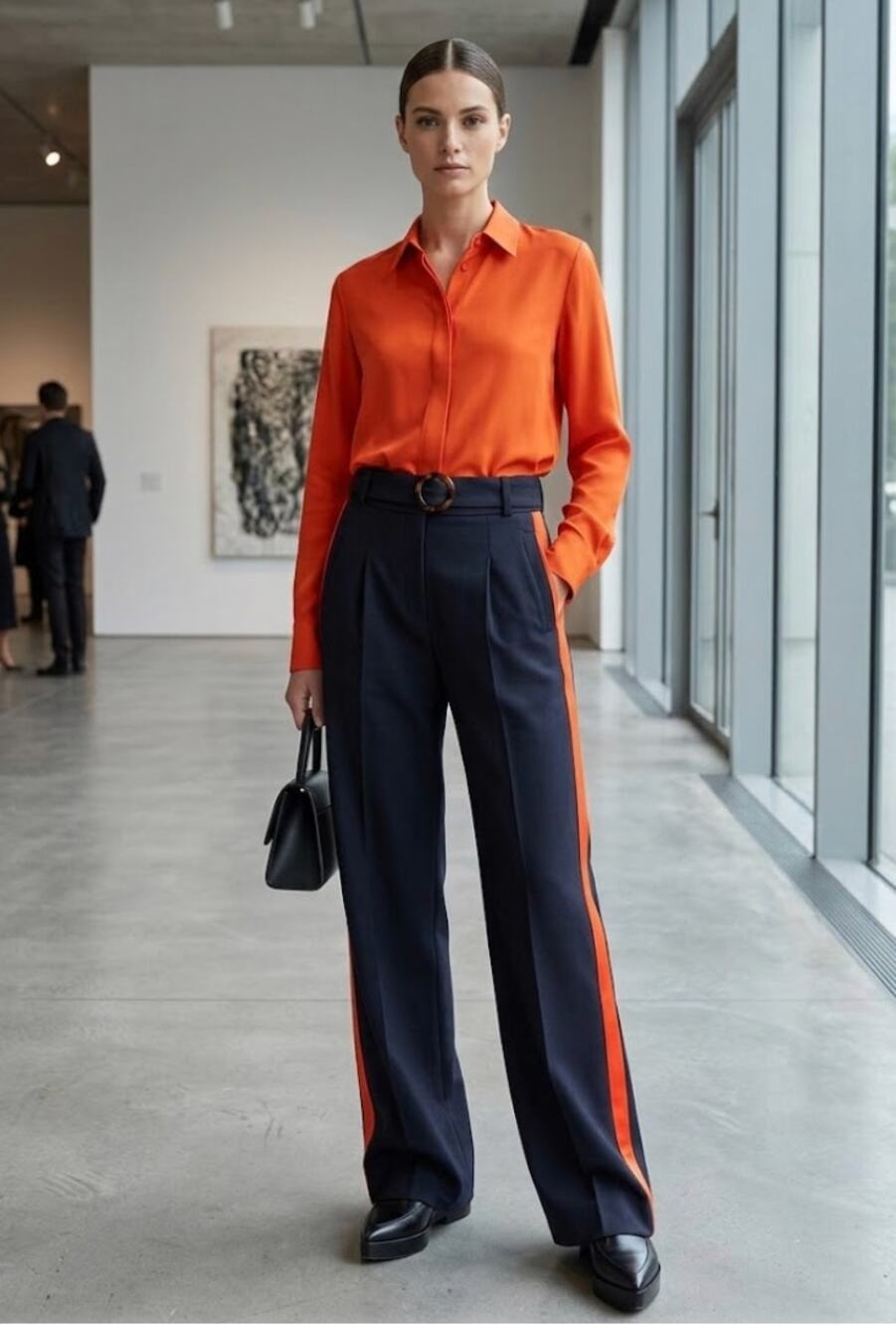 NWOT Victoria Beckham AW21 Navy Wool Wide Leg Tuxedo Pants Belted Sz 10 (W 35)